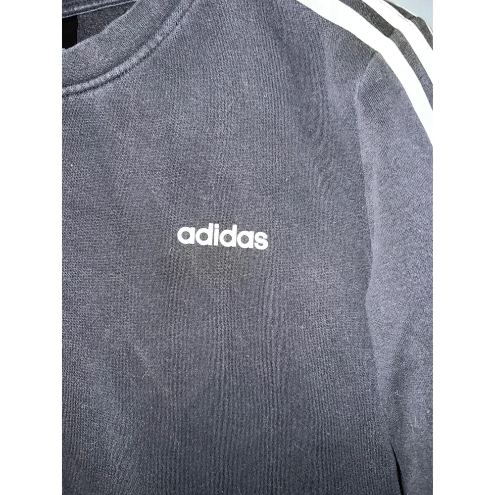 Adidas Essentials 3-Stripes Fleece Crewneck‎ Sweatshirt Black White Mens Large